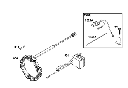 Alternator Group Diagram and Parts List for 61A277-0101-J1 400000 - 699999 Briggs and Stratton Engine